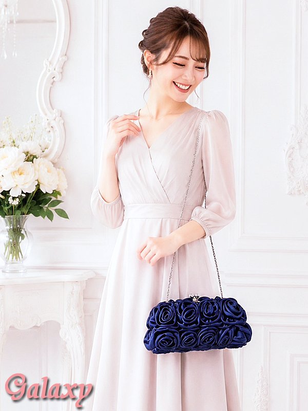画像12: 3way*チェーンショルダー付き*ローズコサージュ*サテンがま口クラッチバック*1color (12)