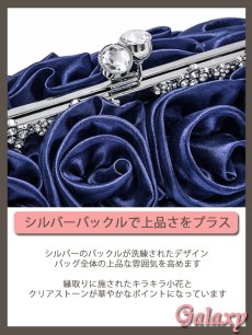 画像8: 3way*チェーンショルダー付き*ローズコサージュ*サテンがま口クラッチバック*1color (8)