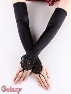 画像3: パール飾り*レースモチーフ*ストレッチサテン*ロンググローブ*2color (3)