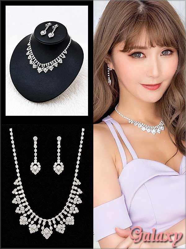 画像1: ハートレースモチーフ*パール×クリアビジュ*アクセサリー2点セット【ネックレス・イヤリング】 (1)