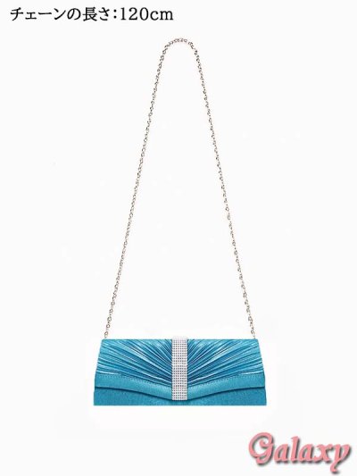 画像2: 3way*チェーンショルダー付き*センターシルバークリスタルビジュ*プリーツサテンクラッチバッグ*1color