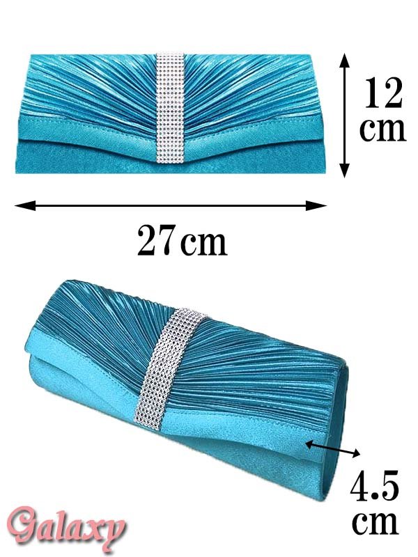 画像3: 3way*チェーンショルダー付き*センターシルバークリスタルビジュ*プリーツサテンクラッチバッグ*1color (3)