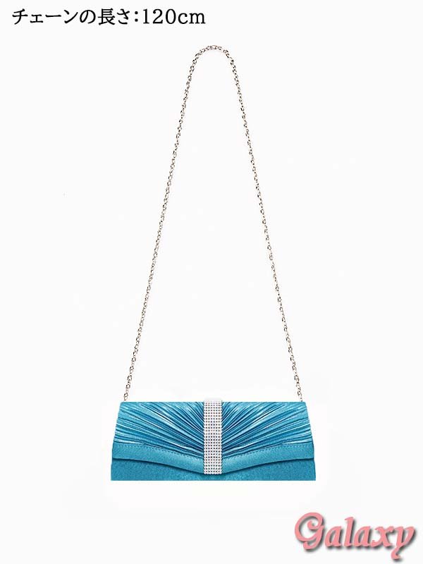 画像5: 3way*チェーンショルダー付き*センターシルバークリスタルビジュ*プリーツサテンクラッチバッグ*1color (5)