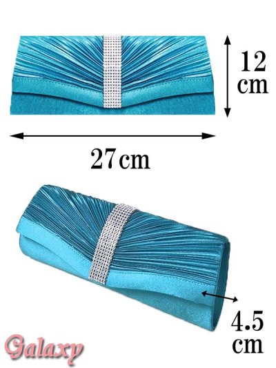画像3: 3way*チェーンショルダー付き*センターシルバークリスタルビジュ*プリーツサテンクラッチバッグ*1color