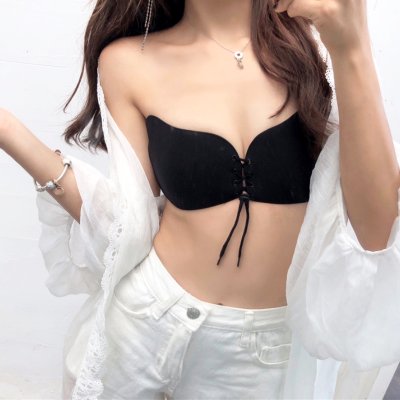 画像1: フロントスピンドルで簡単美谷間ＭＡＫＥ*シームレスウィング編み上げブラ*2color