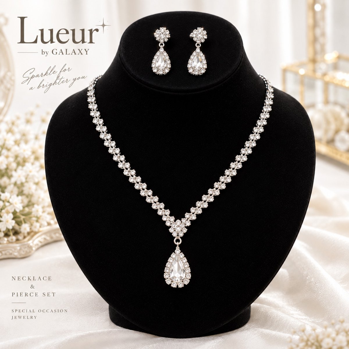 画像2: Lueur by GALAXY｜クリアストーン ネックレス＆ピアスセット (2)