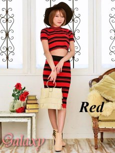 画像8: ニット素材*ボーダー柄ショート丈トップス＆スカートセットアップ*2color (8)