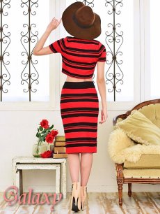 画像10: ニット素材*ボーダー柄ショート丈トップス＆スカートセットアップ*2color (10)