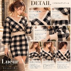 画像3: チェック柄カシュクールニットワンピース｜ブラック×アイボリー｜Lueur by GALAXY (3)