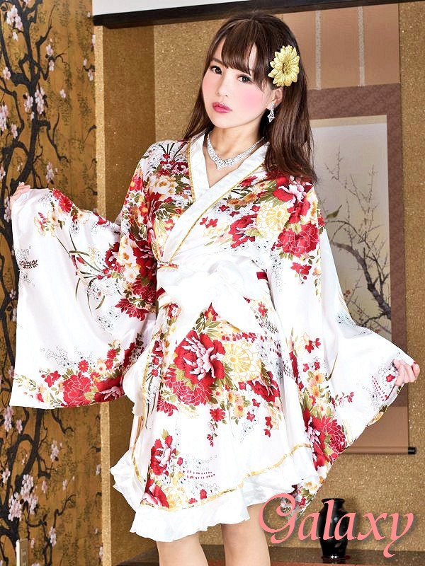 デカリボン帯*ゴールドパイピング和柄サテン着物ドレス*3color - GALAXY デカリボン帯*ゴールドパイピング和柄サテン着物ドレス*3color - GALAXY