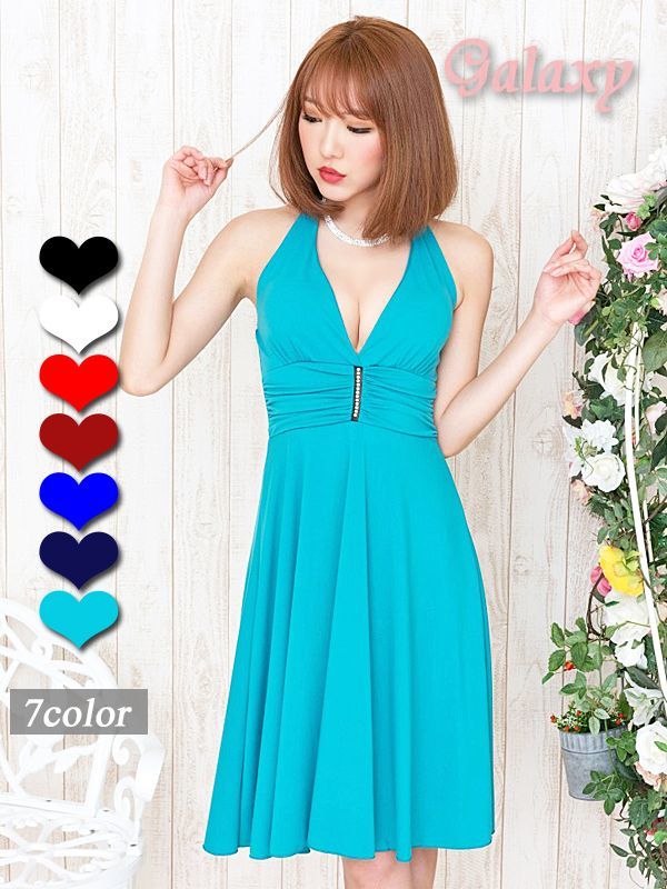 センタージルコン付き*Aラインストレッチモンローミニキャバドレス*7color