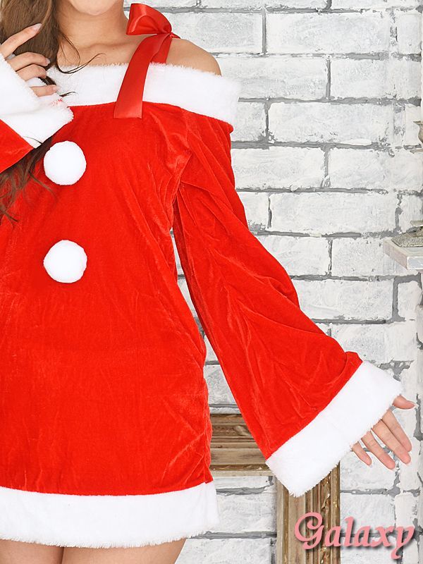 肩リボンオフショルダー*サンタワンピ*セクシークリスマスコスチューム